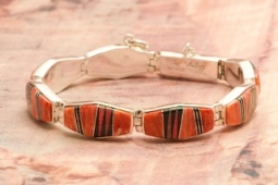 Calvin Begay New Design Genuine Spiny Oyster Shell Sterling Silver Bracelet